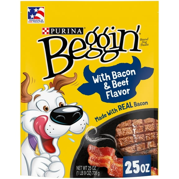 Purina Beggin' Strips Dog Treats with Real Bacon & Beef Flavors Tender Chews, 25 oz Pouch