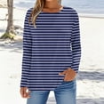 thumbnail image 2 of Bmawag Women Blouses Plus Size Long Sleeve Crew Neck Striped Lightweight Tops Blouses Women's Casual Fashion Loose Beach Vacation Leisure Loungewear Blue M, 2 of 6