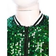 thumbnail image 5 of MSemis Kids Girls Sparkly Sequin Baseball Jacket Long Sleeve Zip Up Bomber Jacket Hip Hop Dancing Green 10, 5 of 7