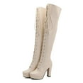 thumbnail image 5 of hopeusnice Women's Over The Knee Boots Lace Up Chunky Heel Boots High Heels Faux Leather Knee High Boots Block Heel Boots Winter Boots Beige 41, 5 of 6