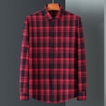 thumbnail image 2 of LNWUY Men's Business Casual Fashion Checkered Button Down Shirts Striped Long Sleeve Lapel Pocket Shirt Tops Red 43, 2 of 4