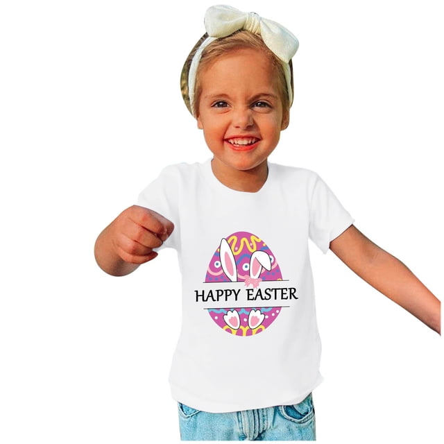 EGNMCR Blouses & Chemises à Manches Courtes Col Rond pour Tout-Petits Garçons Filles Mode Imprimé Ufs de Lapin de Pâques