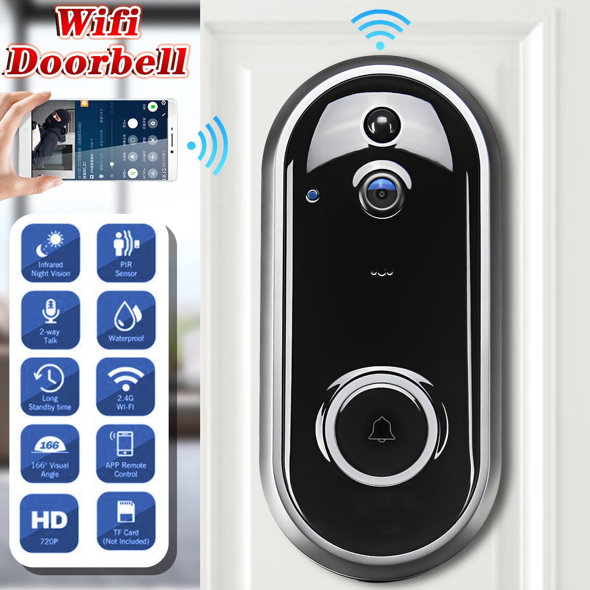 Video Doorbell Camera Wireless WiFi Security Phone Ring DoorBell Intercom 720P HD