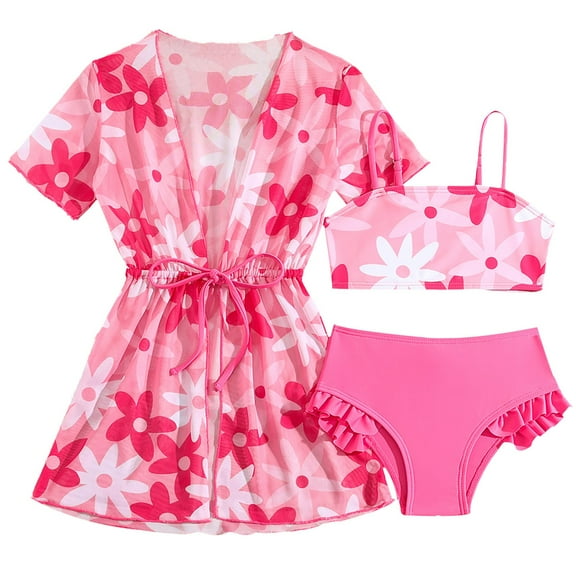 Coerni Girls Swimsuit Sets 3piece Floral Soft Cover Up and Tankini Bathing Suits Swim Ruffle Shorts Teen Cute Swimwear Sun