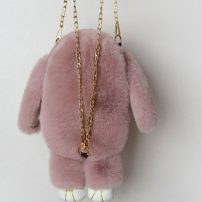Cute Plush Rabbit Fur Bunny Backpack Handbag Girls Fluffy Rabbit Messenger  Bag Party Gift