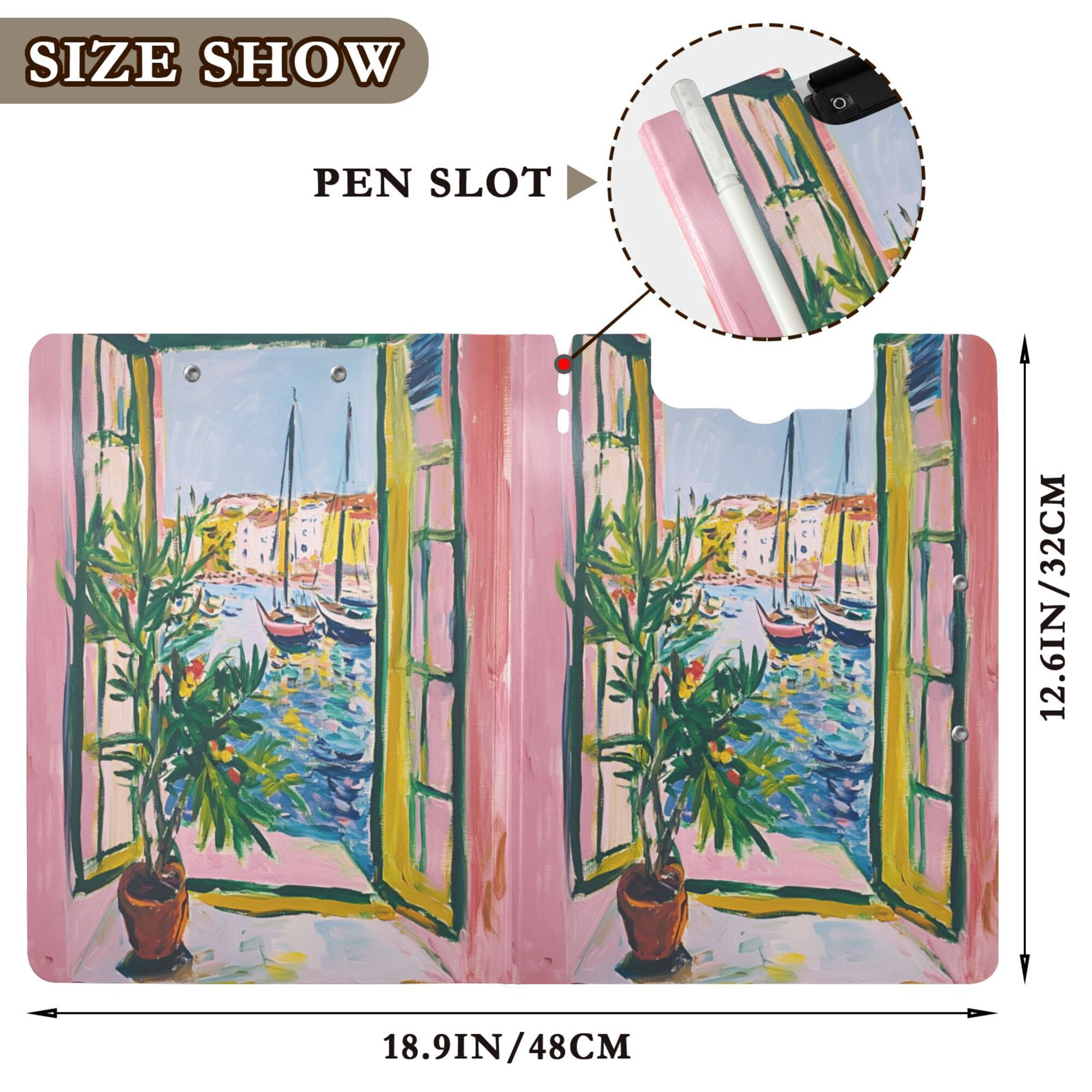 FORMRS A4 Clipboard Folder with Pen Holder Horizontal Foldable School Office Binder, Yellow Window