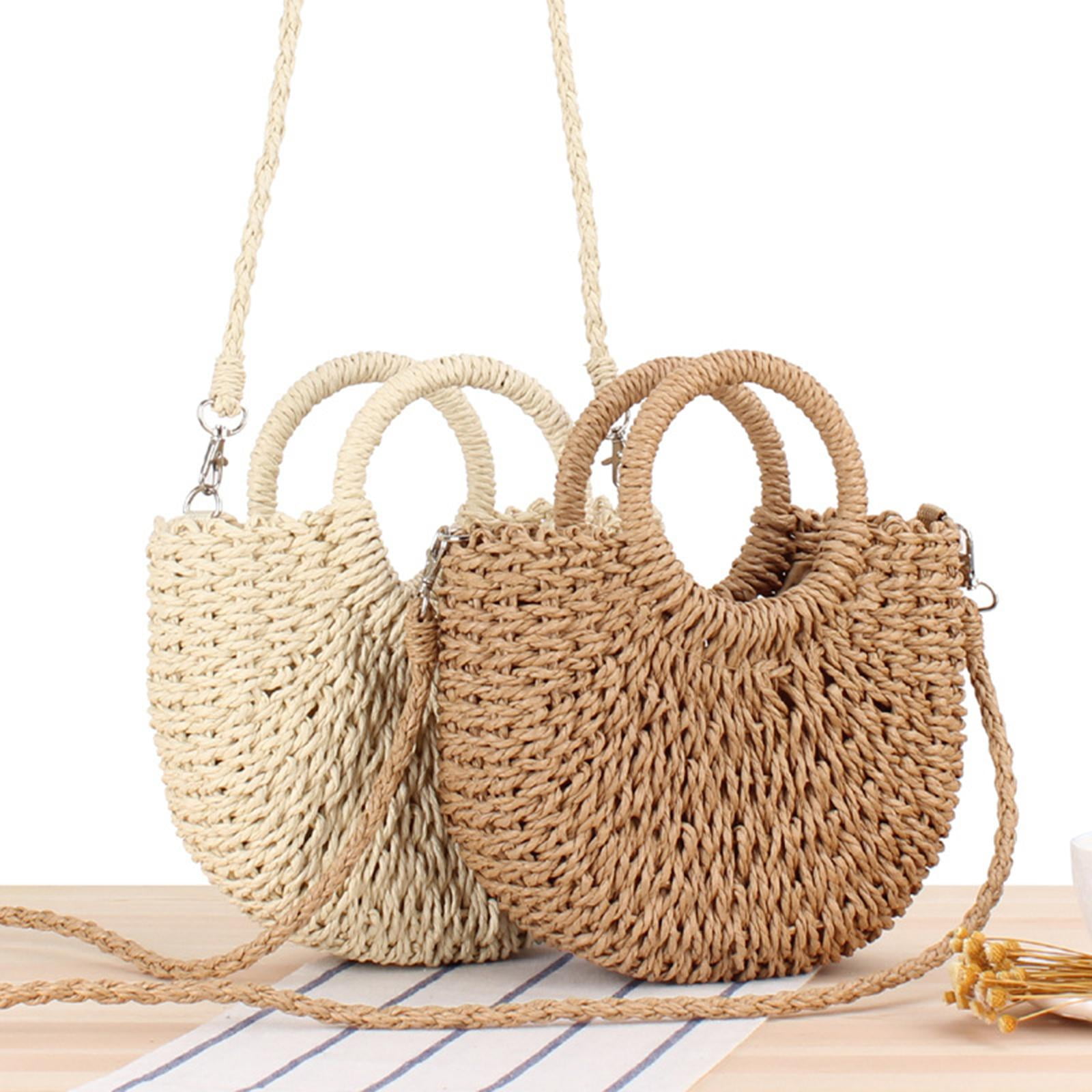 Straw Bag for Women, Summer Woven Crossbody Shoulder Bag Small Pearl Top  Handle Handbag Flap Satchel Purse