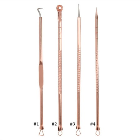 Facial Acne Treatment Skin Care Kit 4PCS/Set Comedone Extractor Blackhead Removal Needle Tool Set for Blackheads Whitehead Removing Stainless Steel Blemish Zip Popper for Nose Face Skin Rose