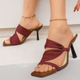 thumbnail image 3 of Rokment Women's Stiletto High Heels Dress Sandals Fashion Casual Suede Square Open Toe Slip on Pumps Dressy Heeled Slides for Ladies Bride Wedding 2026 Red Size 9.5, 3 of 7