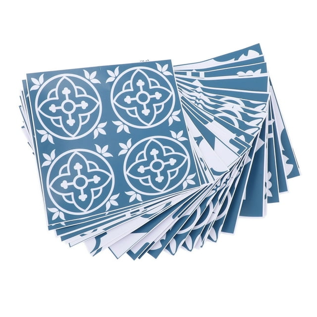 Tile Stickers, 24pcs Self Adhesive Square Wall Decals Wall Decals Waterproof Bathroom Shower Wall Wallpaper Floral Pattern Oil Proof PVC Exquisite Tile Decals for Home Kitchen