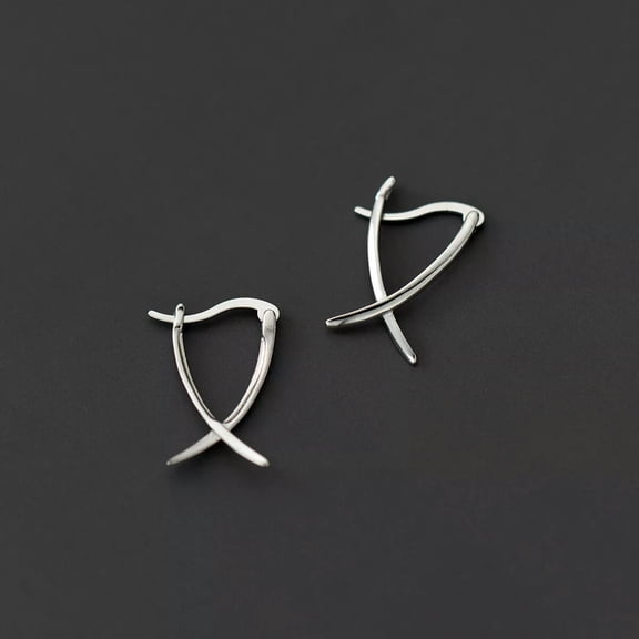 K-KED 925 Sterling Silver Cross Hoop Huggies Earrings with Wire Nail