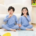 thumbnail image 2 of Spring Children's Modal Home Air-conditioning Suit Large Children's Solid Color Loose Long-sleeved Pants Pajamas Two-piece Set, 2 of 6