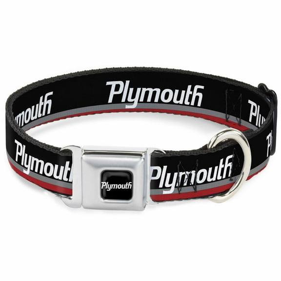 Dodge Pet Collar, Dog Collar Metal Seatbelt Buckle, Plymouth Text Stripe Black White Gray Red, 9.5 to 13 Inches 1.0 Inch Wide