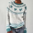 thumbnail image 2 of NAMTYQX Womens Long Sleeve Tops Loose Print Long Sleeve Warm Women's Pullover Sweaters Scoop Neck Cute Turquoise Size 3XL, 2 of 5