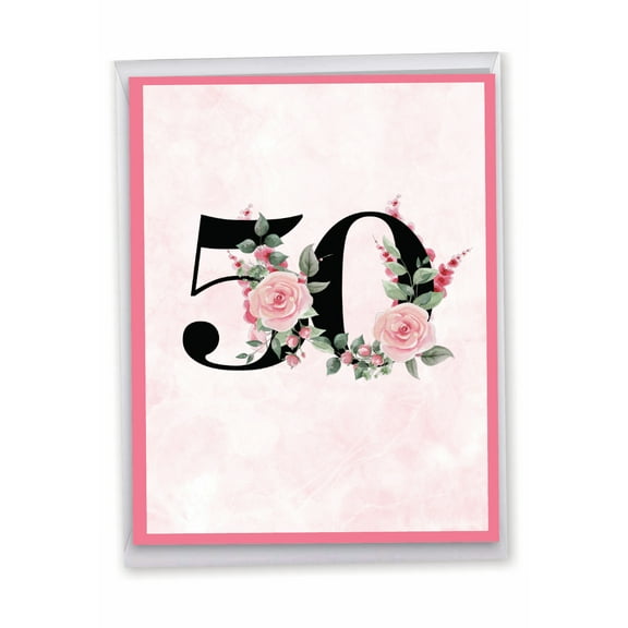 NobleWorks Oversize 50th Milestone Anniversary Greeting Card 8.5 x 11 Inch with Envelope (1 Pack) Large Jumbo Floral Couple 50 J8255MAG