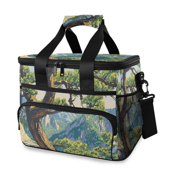 FORMRS Insulated Cooler Bag 24 Cans Capacity Soft Leakproof Lunch Box with Side Pockets, Pine Tree