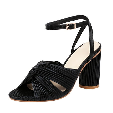 

Sandals Women Women S European And American Summer Pleated Bow Thick High Heel Buckle Fish Mouth Wedding Sandals Dress Shoes Beach Sandals For Women Dressy Summer