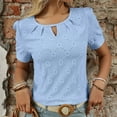 thumbnail image 2 of MIXUE Womens Summer Tops Summer Solid Color Round Neck Hollow Out Short Sleeve T-shirts Holiday Wear,Blue,XL, 2 of 7