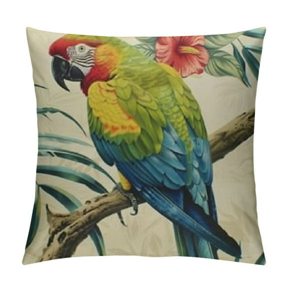 Shiartex Tropical Birds Toucan Throw Pillow Covers Parrots Flowers Leaves Outdoor Decorative Pillows Cushion Cases for Couch Sofa Bed Home Decor White
