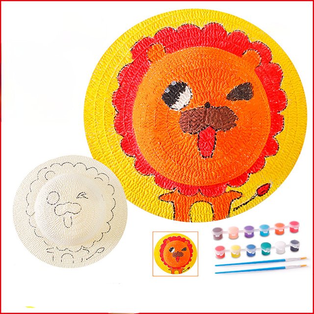 WEAIXIMIUNGChristmas Children Paint Straw Hats Diy Hand Filling 2-8 Years