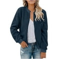 thumbnail image 1 of GreatBaby Blouses Courtes Mode pour Femmes Automne Confortables Manches Longues Élastiques Col Rond Fermeture Éclair Tissu Léger (Marine3,TG), 1 of 6