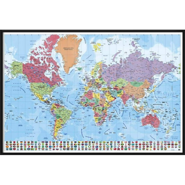 framed map of the world with flags Map Of The World Framed Poster Print Political World Map With framed map of the world with flags