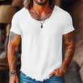 thumbnail image 2 of DJDLJWCJ Mens Cotton Linen Henley Shirt Short Sleeve Gym Shirts for Men Outdoor Running Fitness Workout Tops, White S, 2 of 7