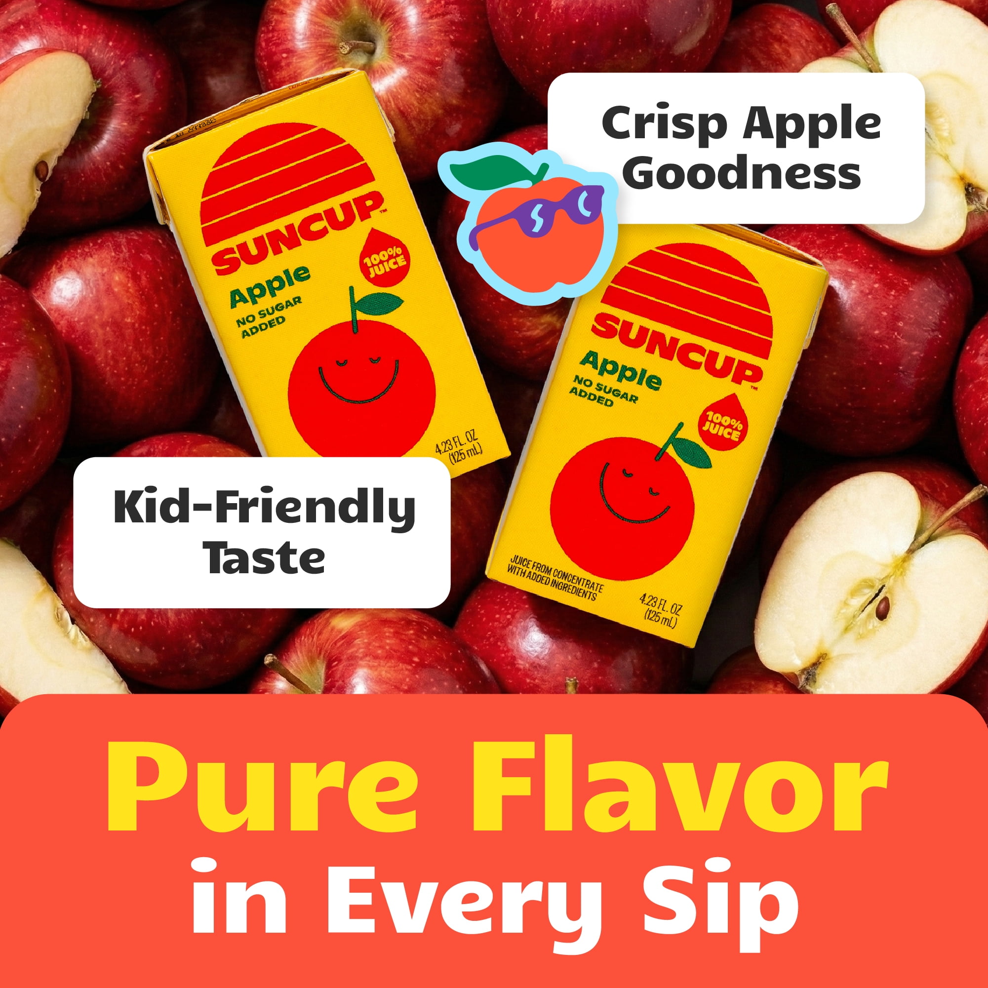 SunCup Juice - Apple Juice (40 Pack) 4.23 oz Juice Box with Straw | No Sugar Added, All-Natural Apple Blend for Kids, Bulk Pack for School Lunches, Snacks, or Travel