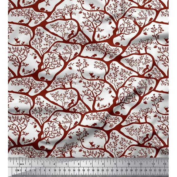 Soimoi Japan Crepe Satin Fabric Animal & Tree Printed Craft Fabric by The Yard 42 Inch Wide