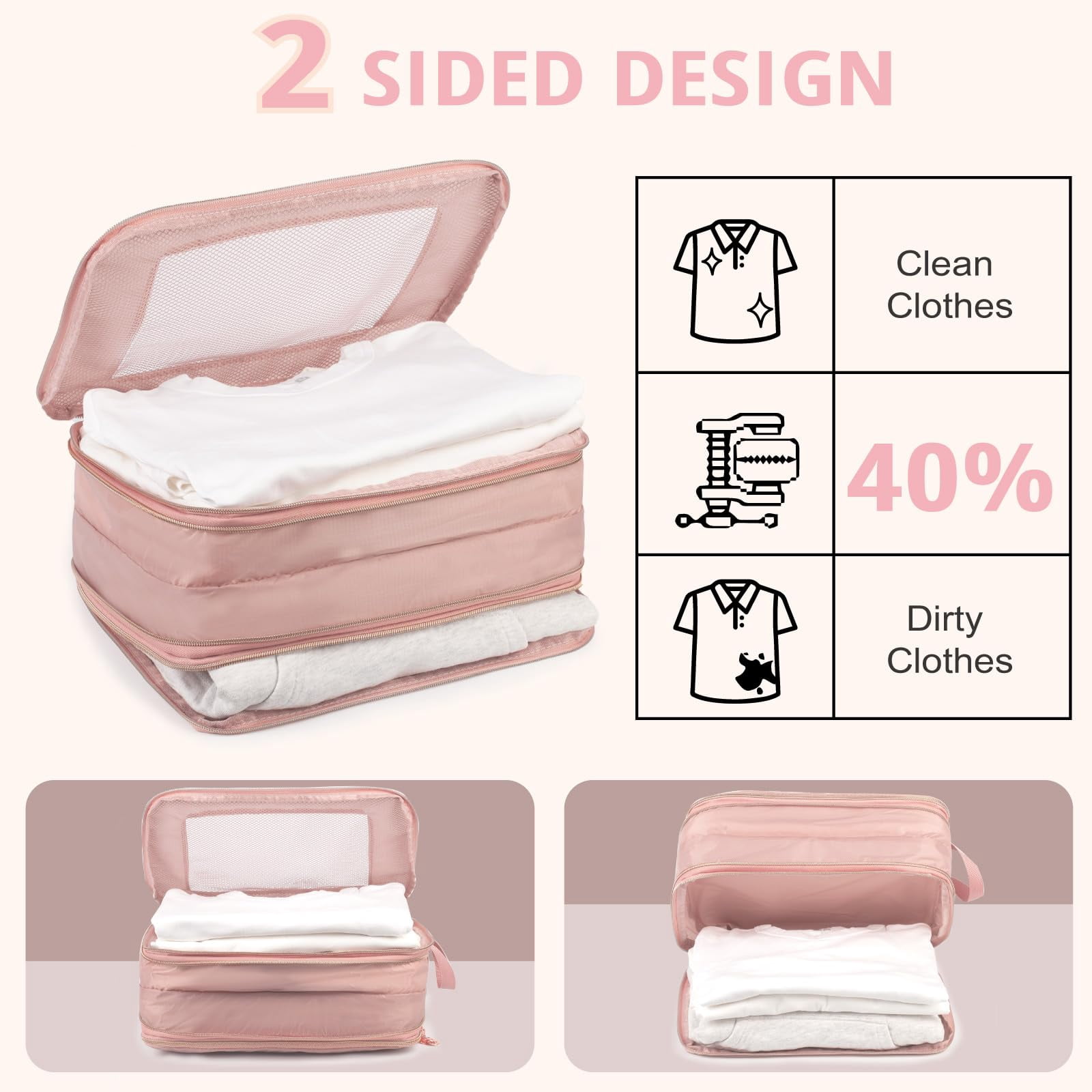 TRIPGEAR 3‑Set Double‑Deck Compression Packing Cubes, Lightweight Travel Luggage Organizer