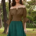 thumbnail image 2 of Camisas de otoño,Blusa campesina renacentista, top de manga trompeta con hombros descubiertos, top de moda de poliéster, estilo bohemio para mujer, sopatenor, 2 of 9