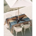 thumbnail image 3 of 52x70 Inch Outdoor Tablecloth with Umbrella Hole Zipper Rectangle Texas Star Vintage Rectangular Tablecloths Outside Waterproof Berry Navy Blue Brown Wooden Patio Table Cloth Cover for Picnic Party, 3 of 8