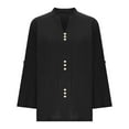 thumbnail image 4 of YHAJDS Women's Long Sleeve Tops Womens Sweatshirts Blouse Coat Women's Casual Long Sleeve Sweatshirt Ladies Solid Color V Neck Loose Linen Top With Decorative Buttons For Fall And Winter, 4 of 5