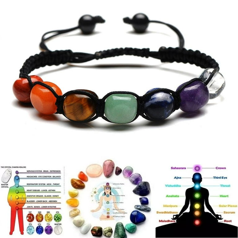 2 Pcs Energy 7 Chakra Bracelet Unisex Crystal Healing Stone Bracelet