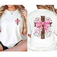 thumbnail image 3 of Christian Cross Double Sided T-Shirt – Pink Bow Bible Verse Matthew 22:37–39, Love the Lord Your God Faith Graphic Tee, 3 of 6
