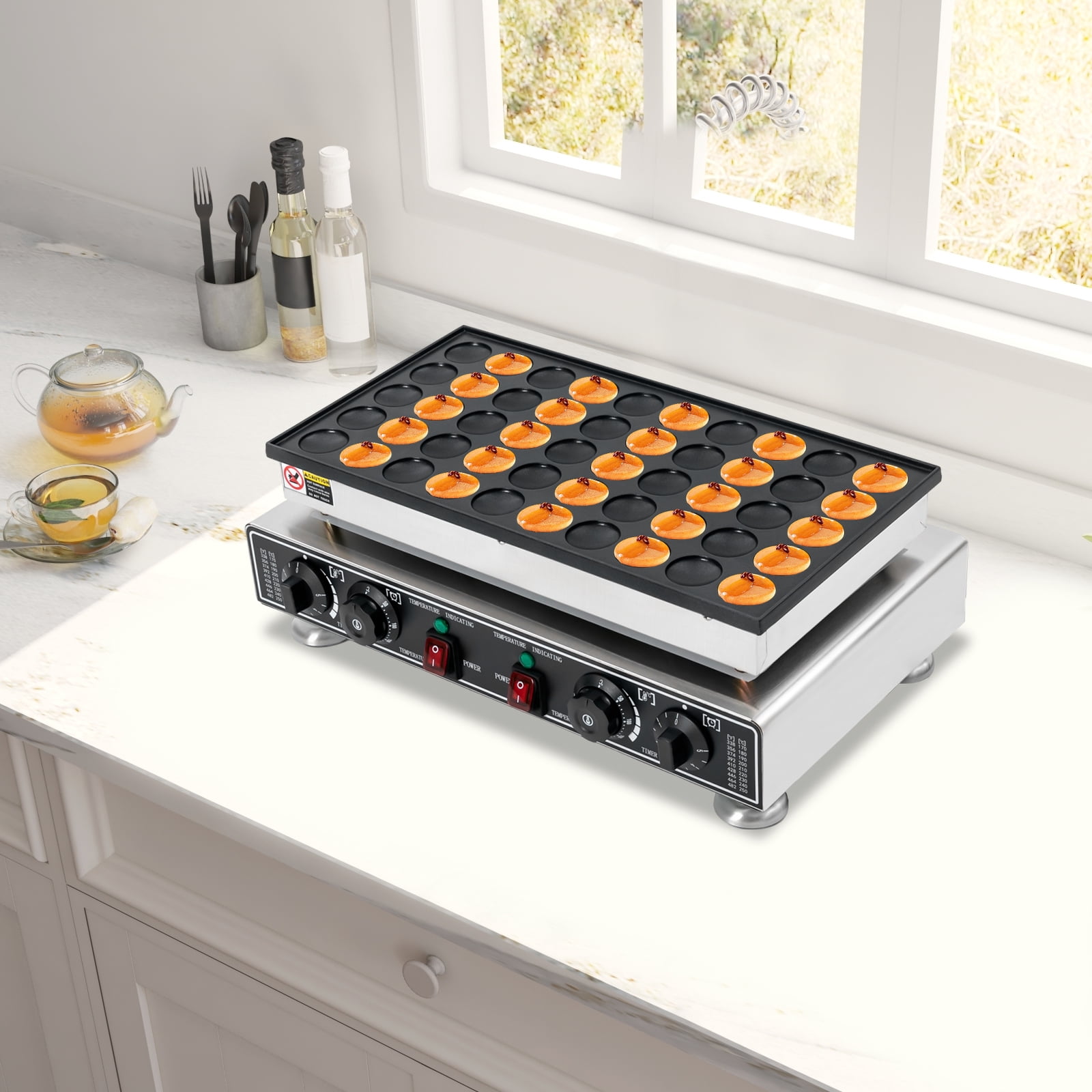 110v Stainless Steel Mini Pancake Maker, Commercial Waffle Pancakes Making Machine, Non-stick Coating