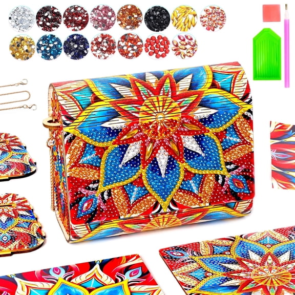 Wooden Diamond Art Kits for Kids Ages 4-12: Girls Gifts 8-12 Year Olds DIY 5D Painting Craft Set with Wooden Jewelry Bag, Birthday Gift for Teen Girls 9-15