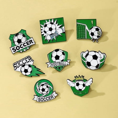 8pcs Cute Enamel Pins Soccer Lapel Pins Brooch Badge Cartoon Ball Brooches for Fans Backpack Hat Decors