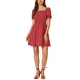 thumbnail image 5 of INSPIRE CHIC Women's Heart Print Ruffled Square Neck A-Line Smocked Short Dress, 5 of 7