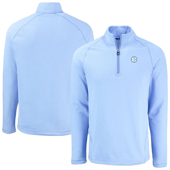 Men's Cutter & Buck Powder Blue Pittsburgh Steelers Peshastin Eco Fleece Recycled Raglan Quarter-Zip Top