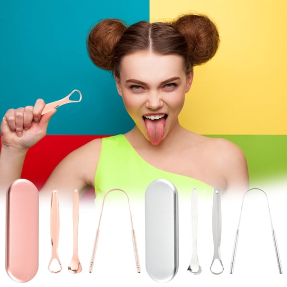 Fiudx Raspador de Lengua de Acero Inoxidable, Herramienta de Higiene Bucal para Un Aliento Fresco, Raspador de Metal Reutilizable para Un Mejor Sabor, Diseño Portátil para Viajes, Uso Diario para Adu