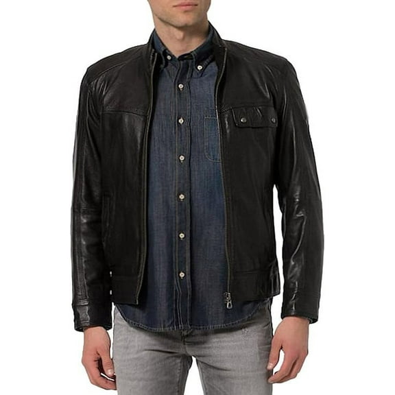 Mens Sheepskin Real Leather Jacket Zipper Biker Moto Slim Fit Jacket A233