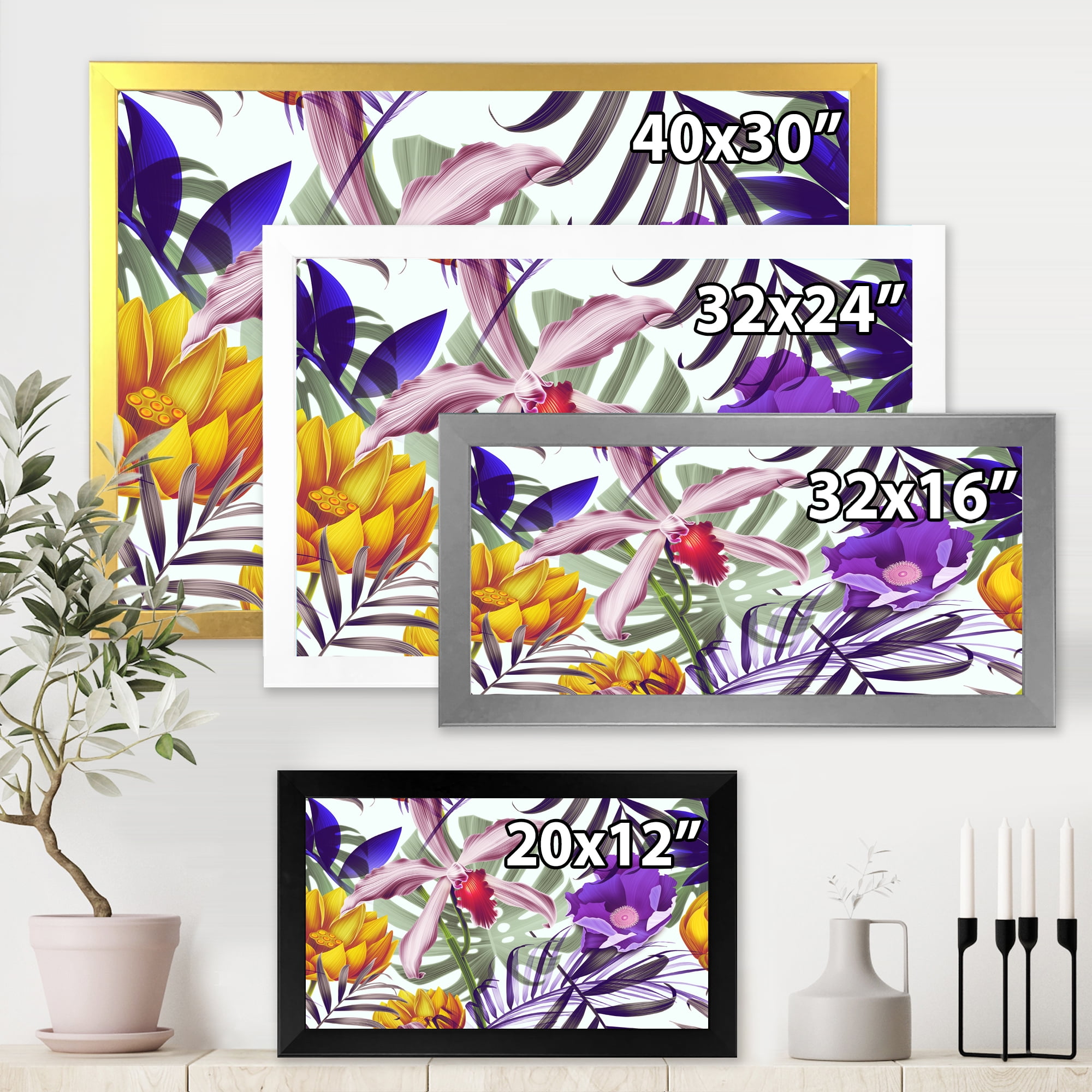 Designart 'VIntage Tropical Flowers IX' Traditional Framed Art Print