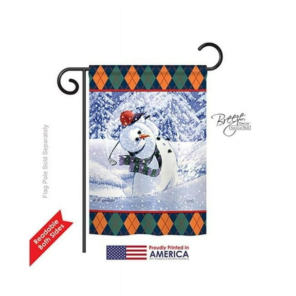 Breeze Decor 64119 Winter Snowman Golf 2-Sided Impression Garden Flag - 13 x 18.5 in.
