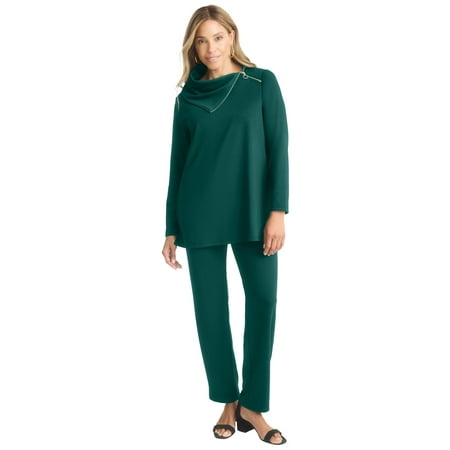 Jessica London Women's Plus Size Ponte Split Neck 2-Piece Set