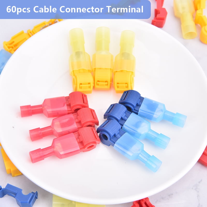 60pcs Quick Splice Lock Wire Terminals Connectors Electrical Crimp Cable Snap