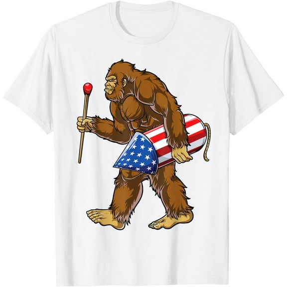 Bigfoot Fireworks 4th of July Men Sasquatch American Flag US Unisex T-Shirt for Men Women Kids Toddler