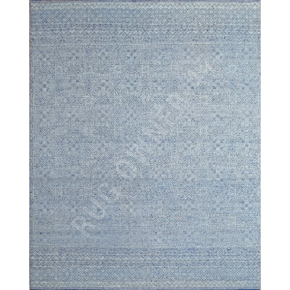 Geometric Hi-Low Oushak hand-Knotted Wool Area Rug 8X10 Handmade Beige, Blue, Area Rug