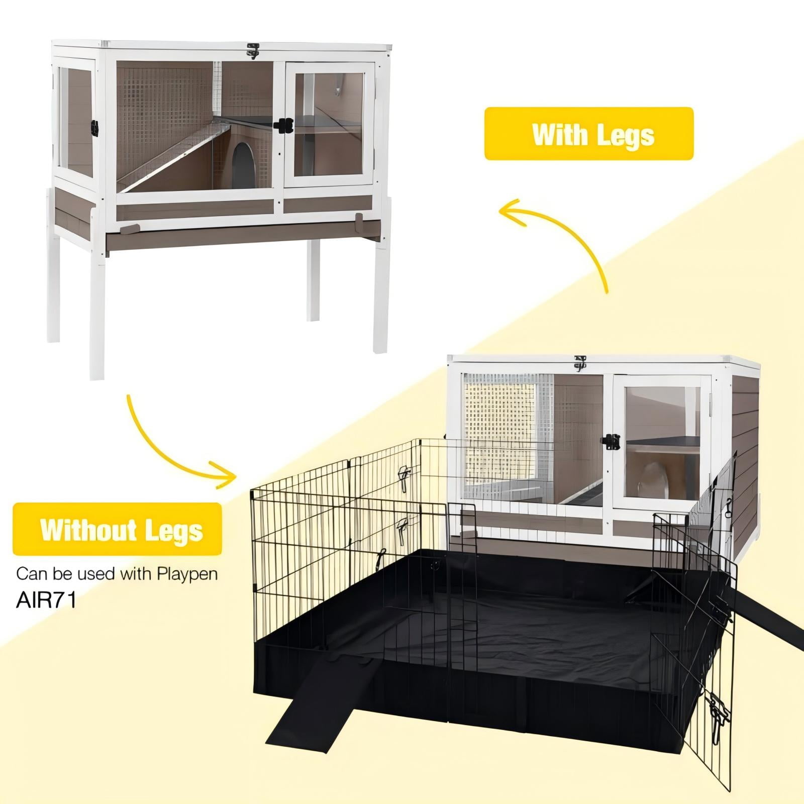 Aivituvin Guinea Pig Cages Indoor Rabbit Hutch with Removable Stand Anti Chewing - Brown