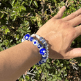 thumbnail image 3 of Polka Dots Glass Beaded Stretch Bracelet, Blue Hanukkah Bracelet, Christmas Birthday Gift Idea, 1 pc, 3 of 12